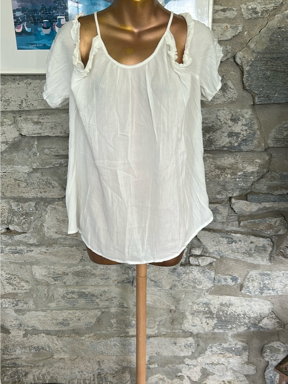 Off white Cold-Shoulder Short Sleeve Blouse